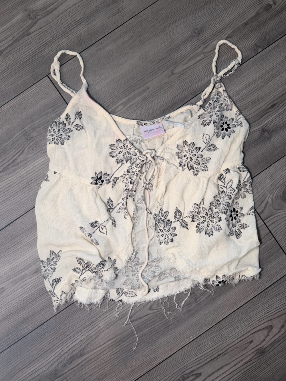 Urban Outfitters Out From Under Cream Floral Lace-Up Cotton Camisole